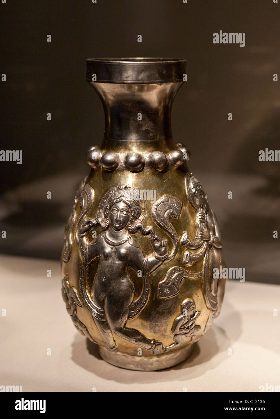 Antique Iranian silver bottle - 6th century Stock Photo