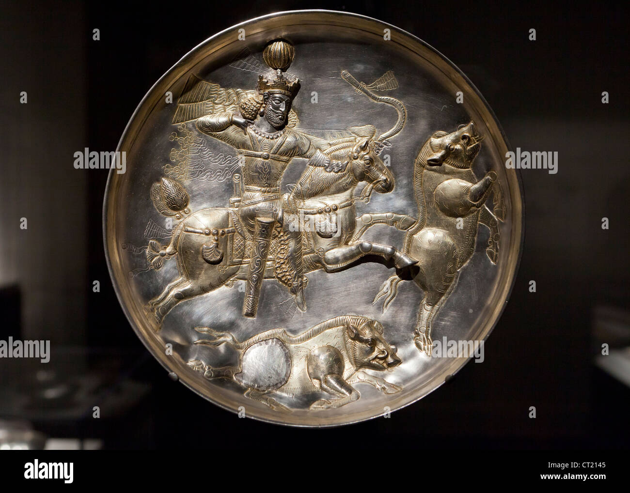 Iranian silver plate - Sasanian period, 4th century Stock Photo