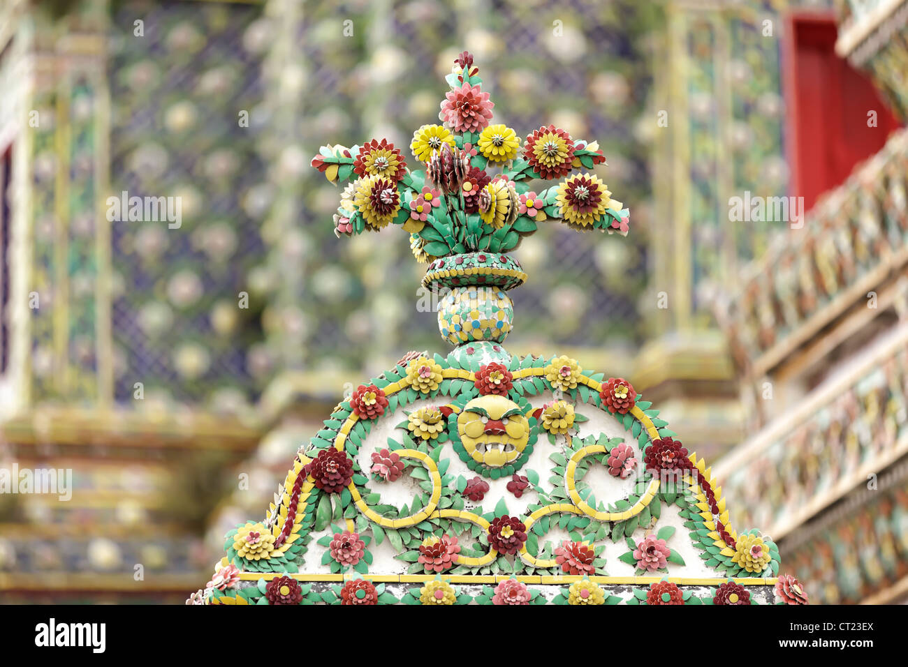 thai religious ceramic ornament in wat phra kaeo temple, Bangkok, Thailand Stock Photo