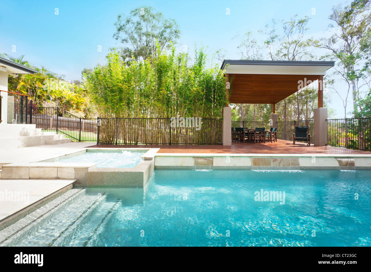 Modern Backyard With Entertaining Area And Pool In Stylish