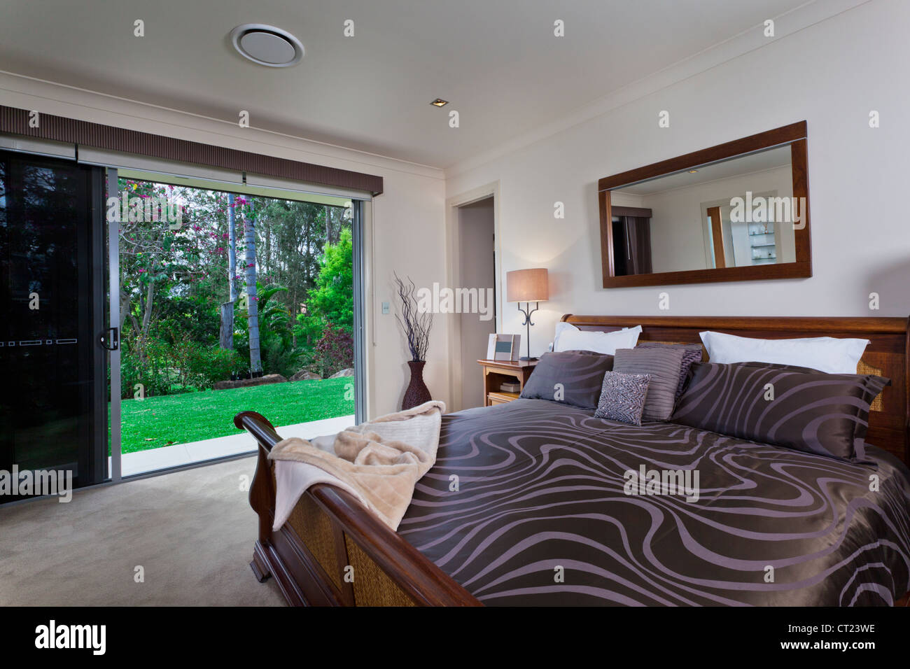 Stylish Master Bedroom In Luxury Australian Mansion Stock