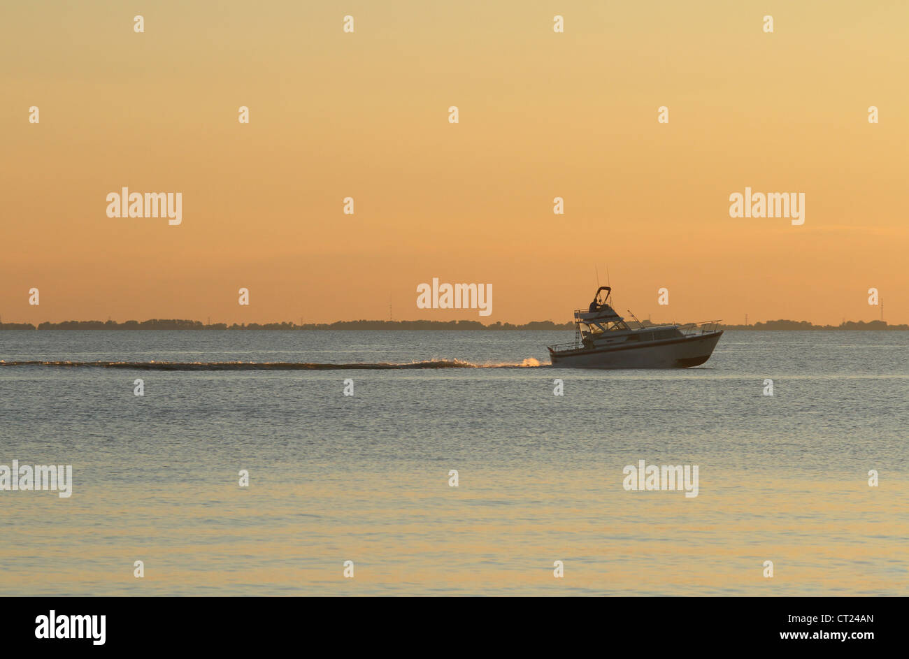 Lake Erie Sunset with Boat. From Catawba Island State Park, Catawba
