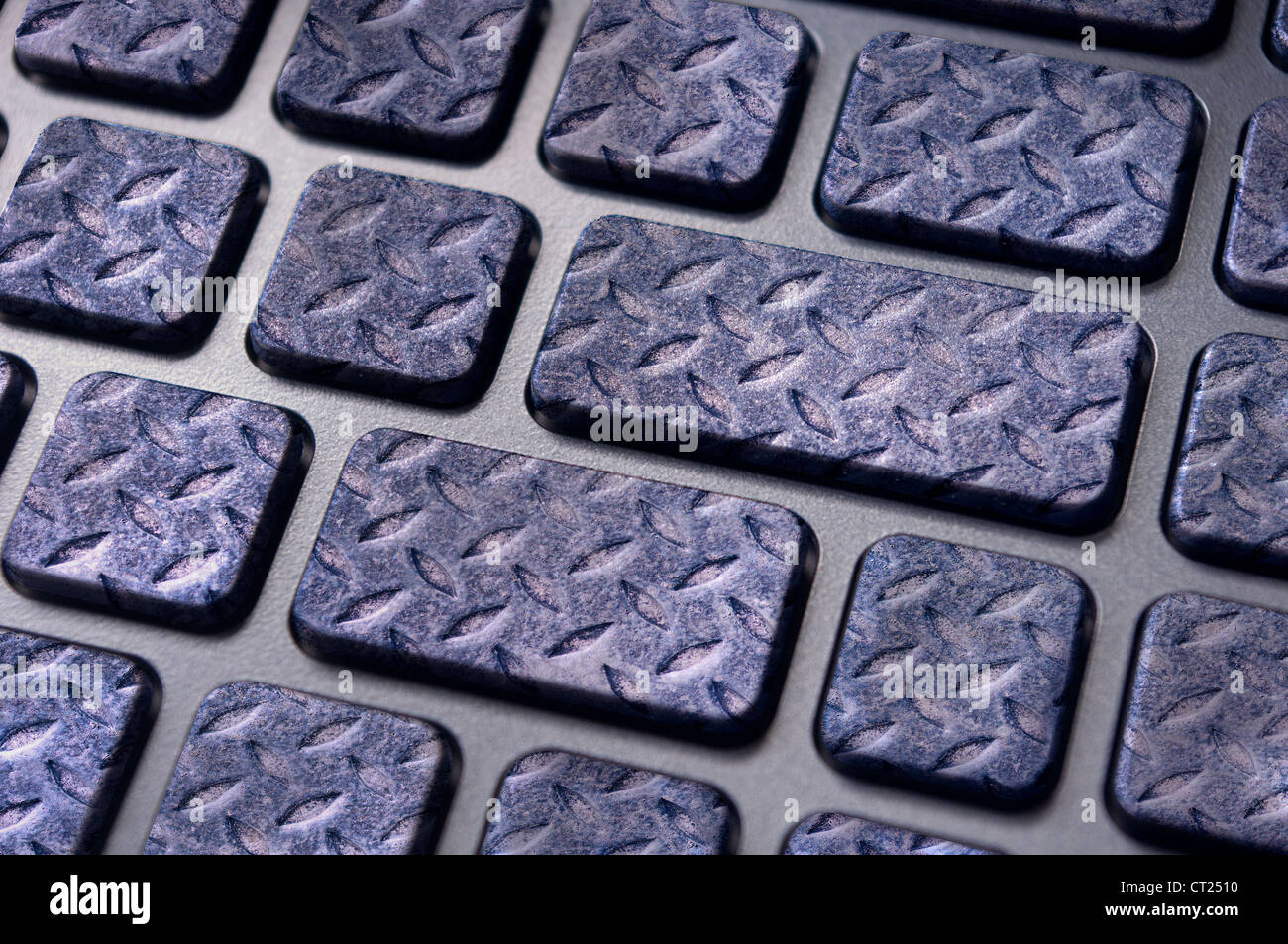 Image with diamond plate texture on keys of keyboard to convey a shield