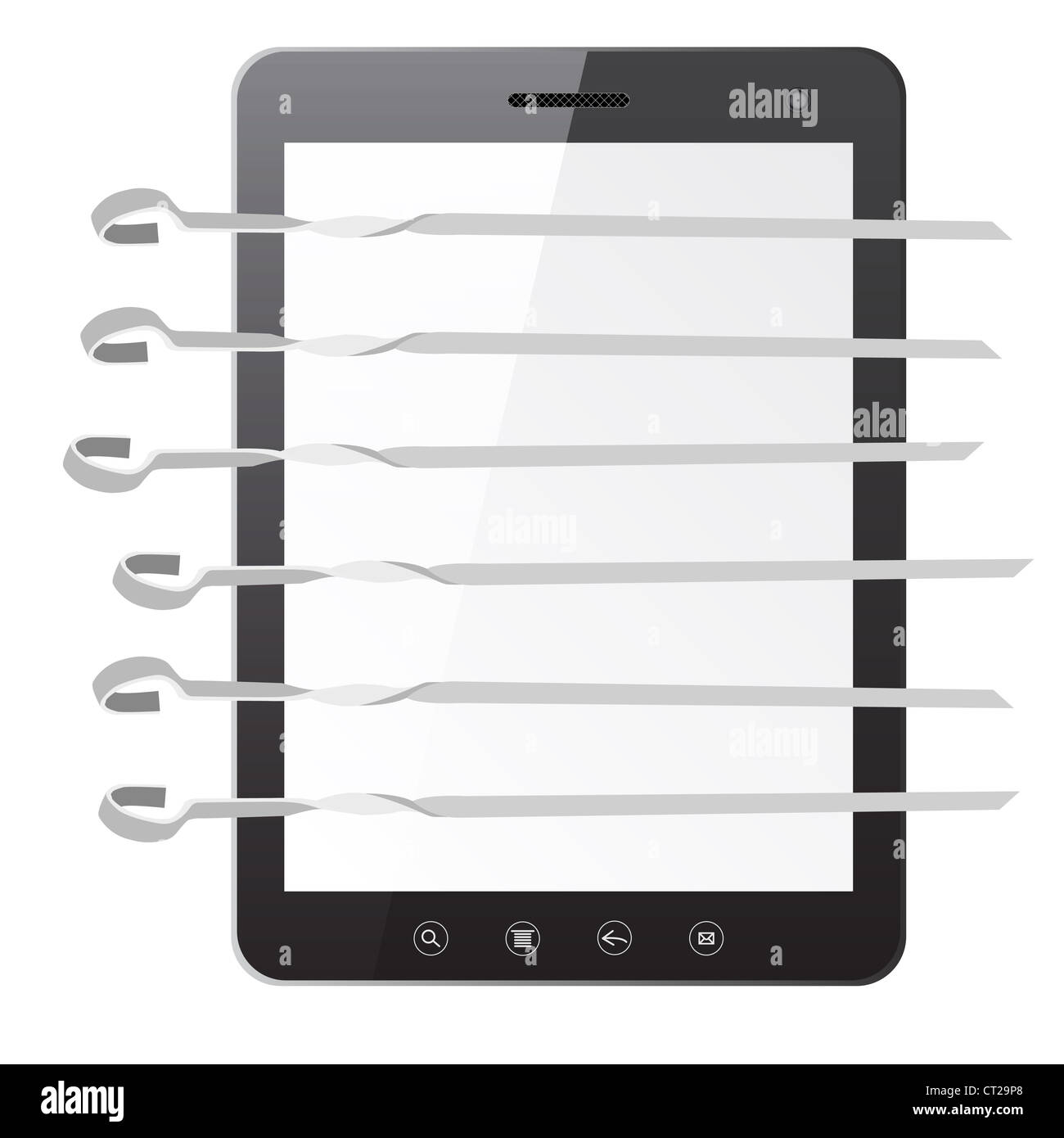 Tablet PC computer with a barbeque and skewers isolated on white ...