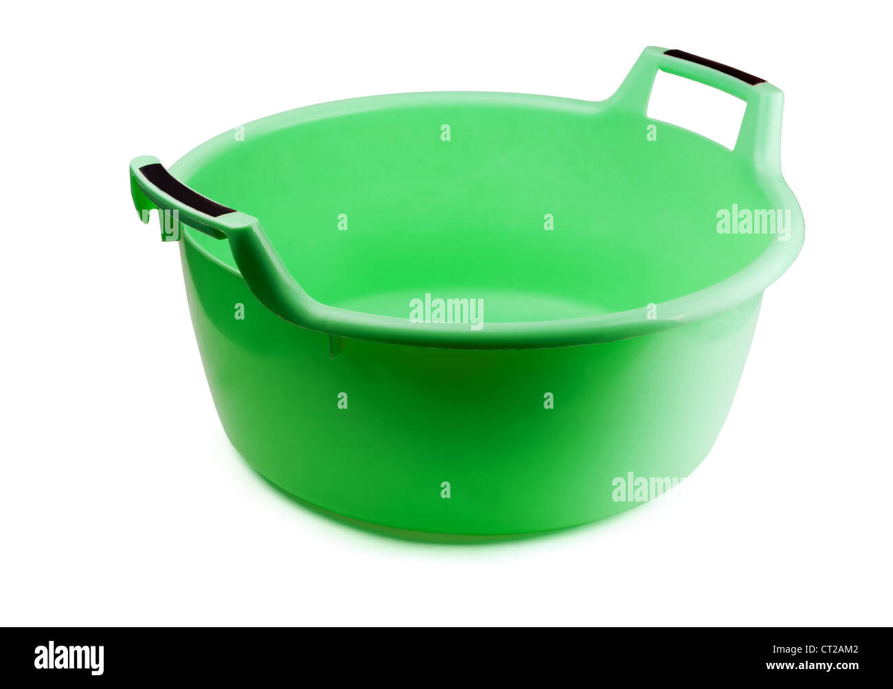 Green plastic washing bowl isolated on white Stock Photo