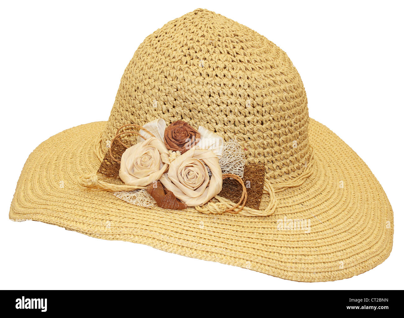 Hand-made straw hat decorated with dried flowers Stock Photo - Alamy