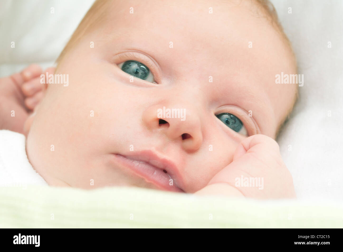 CloseUp of Newborn Baby With Open Eyes Stock Photo Alamy