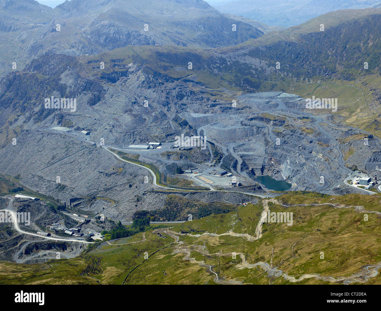 Slate Quarry, Blaenau Festiniog, North Wales, UK, shot from the air