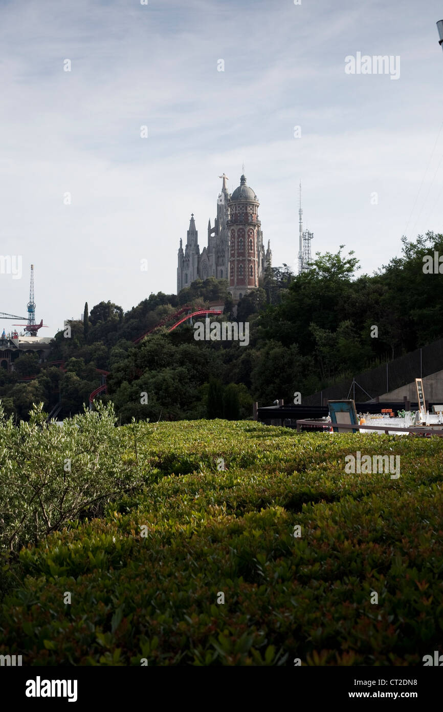 View of Tibidabo amusement park, Barcelona Stock Photo