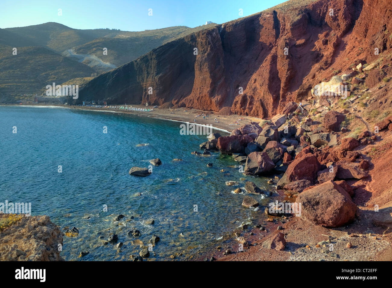 one of the most popular swimming spots in Santorini - Red Beach, Kokkini Ammos, Santorini, Greece Stock Photo