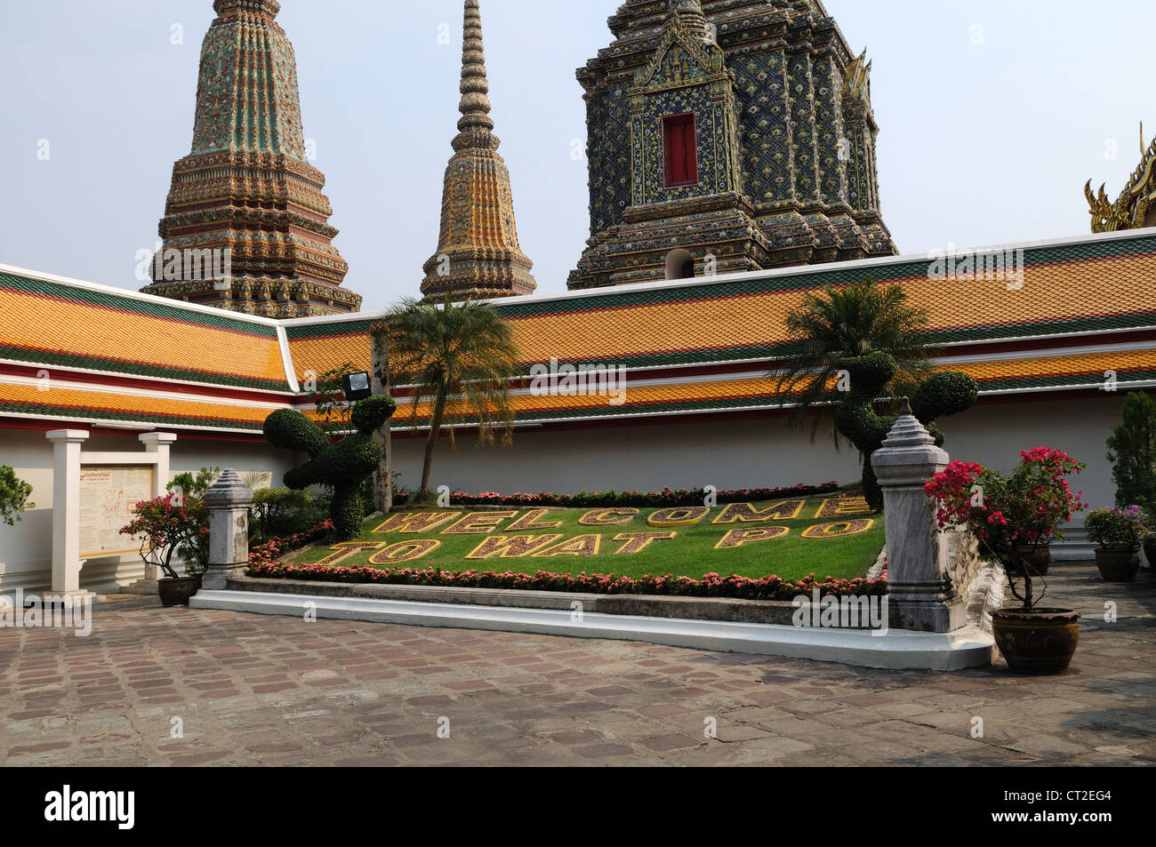 Welcome sign at Wat Po Bangkok Thailand Stock Photo