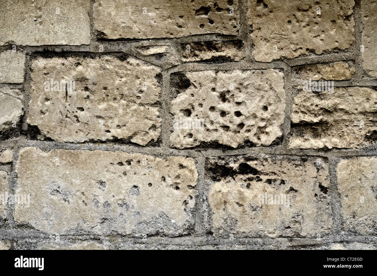 Stone building wall / close detail of weathered sandstone - Bath, Somerset. Stock Photo
