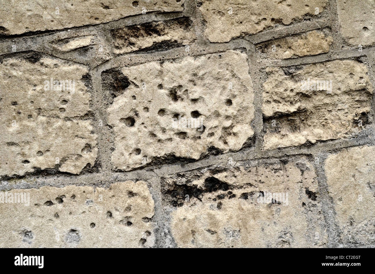 Stone building wall / close detail of weathered sandstone - Bath, Somerset. Stock Photo