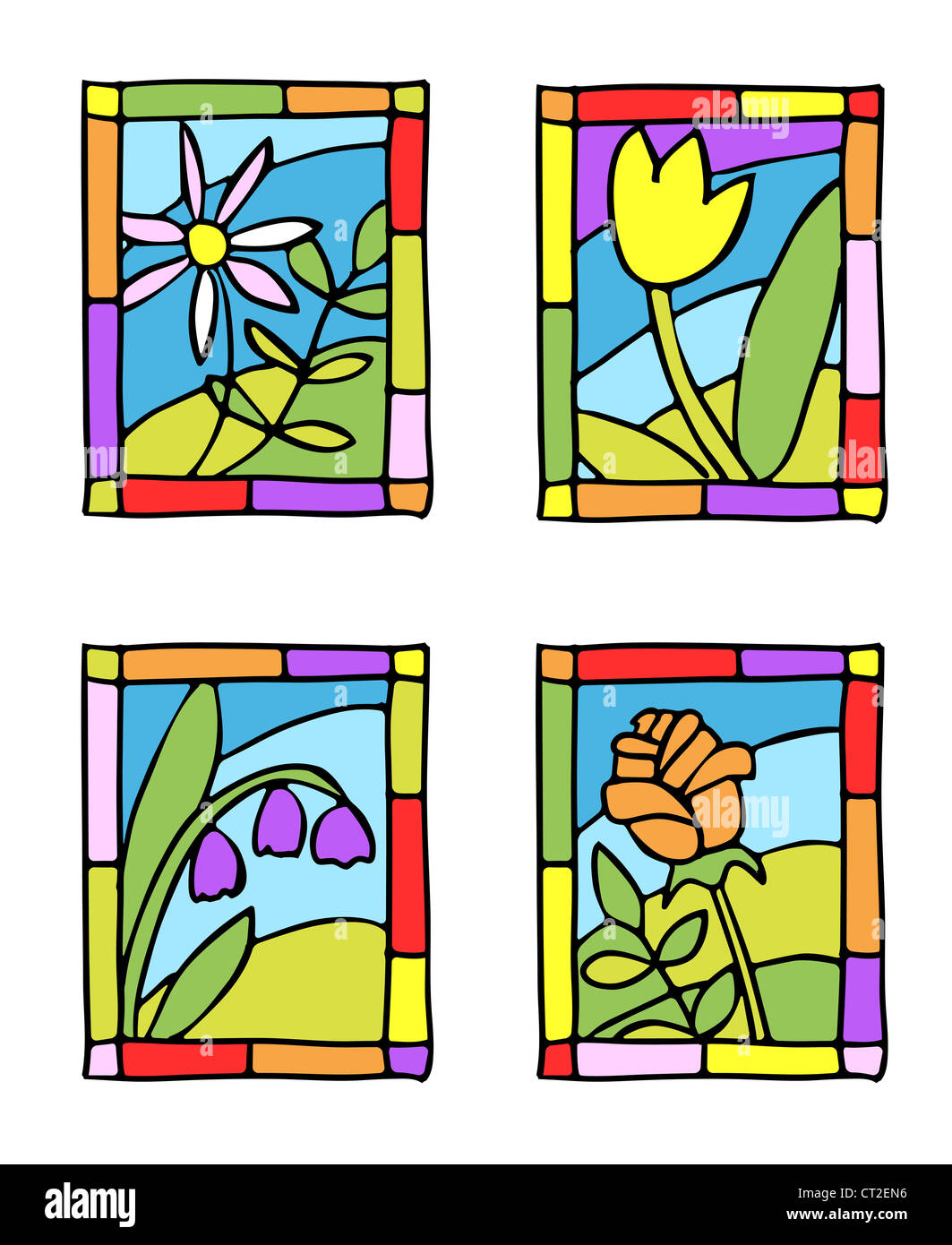 Simple spring flowers. Styled stained glass. Vector illustration Stock ...