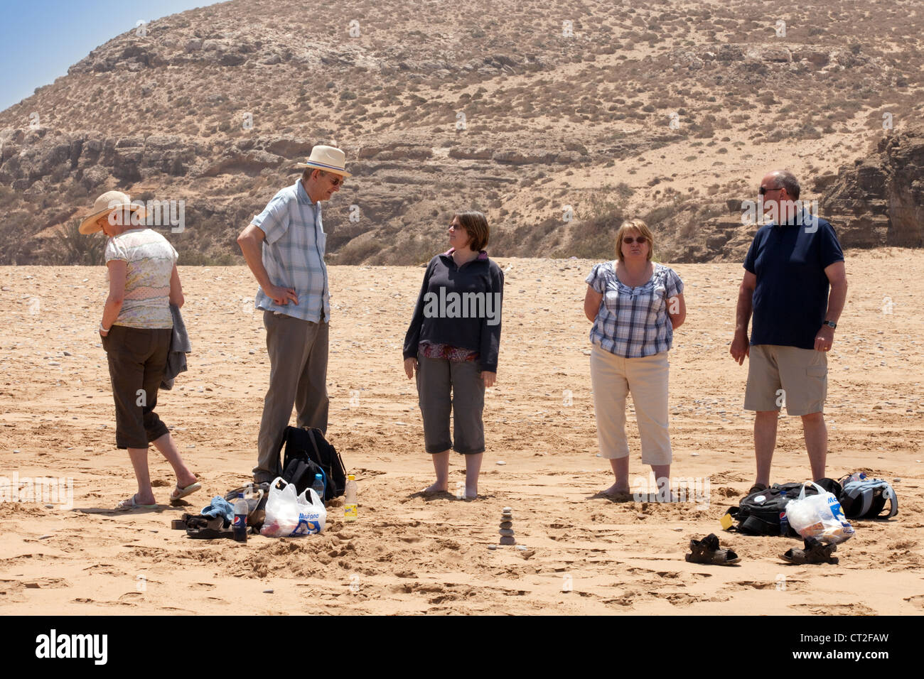 British tourists on the beach near Agadir, morocco Africa Stock Photo