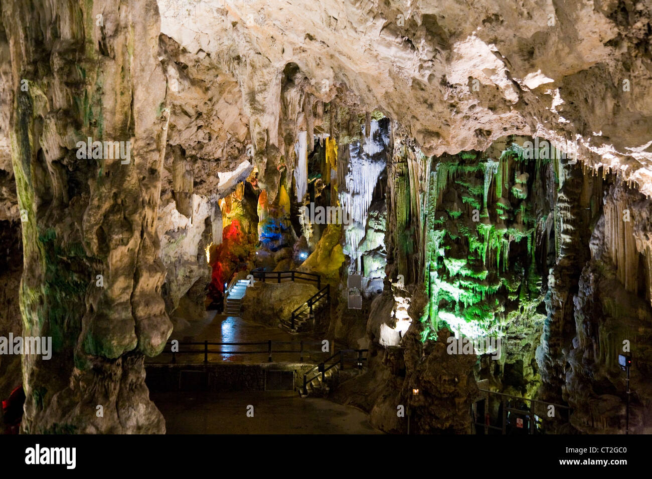 Rock formation / formations / structure / structures inside Saint Michael's cave / St. Michael 's cave in Gibraltar. Stock Photo