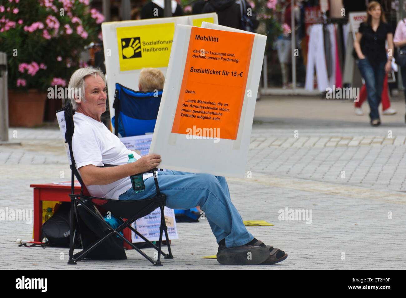Heilbronn Germany, Male Demonstrator protest for social issues Stock Photo