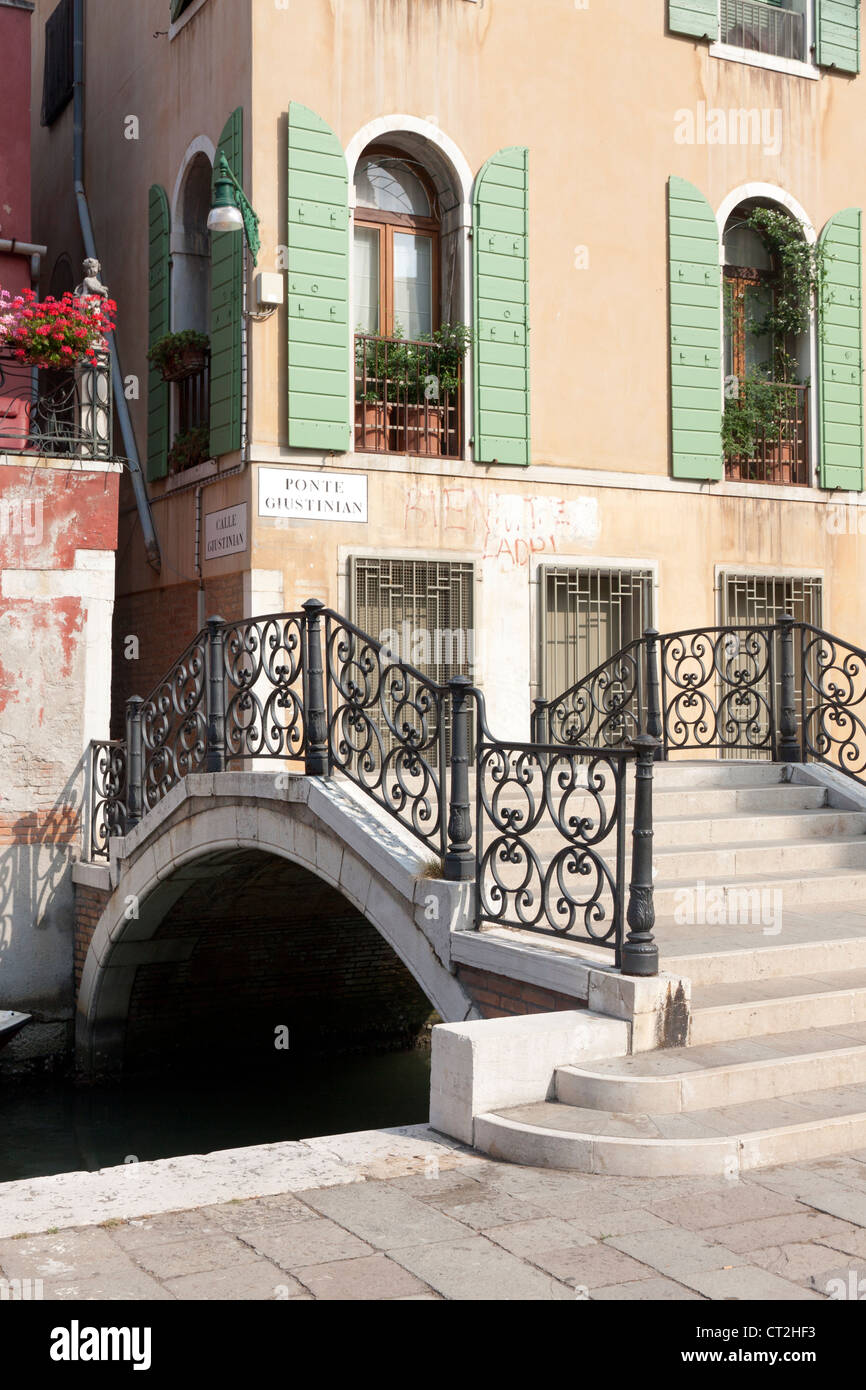 Picturesque Ponte Giustinian Bridge in Venice Stock Photo