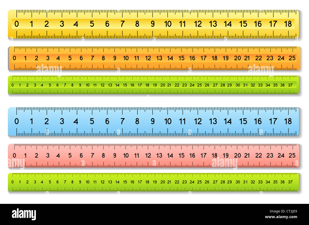 The six color rulers Stock Photo