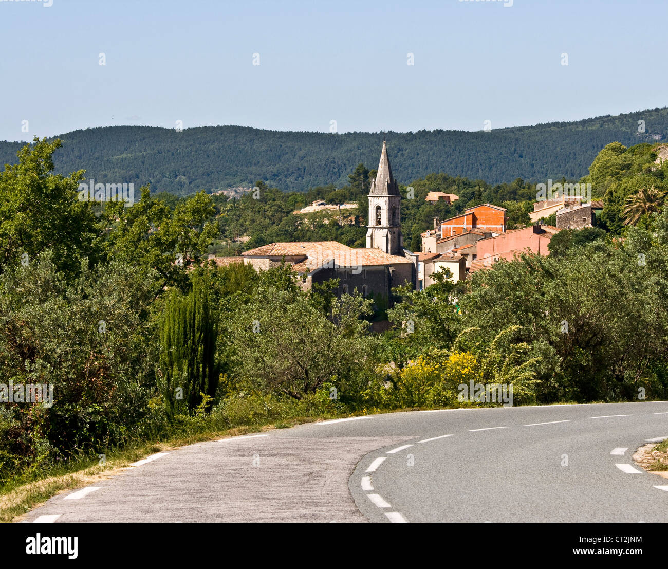 Road above hilltop town of Callas Provence Var France Europe Stock Photo
