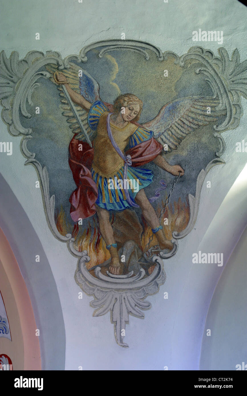 Archangel Michael, fresco painting on the ceiling of the church Stock ...