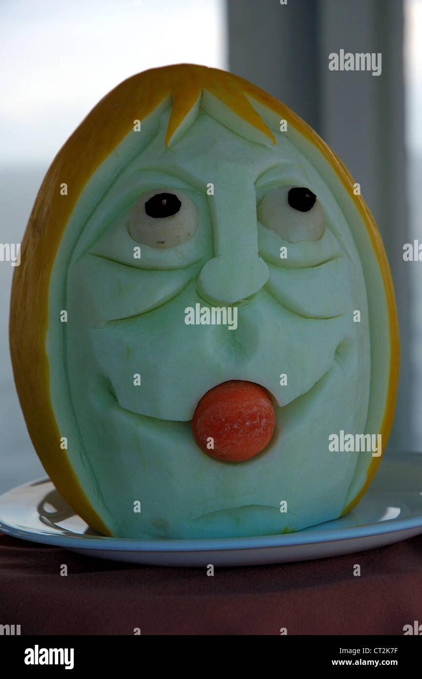 Melon carving on a cruise ship Stock Photo