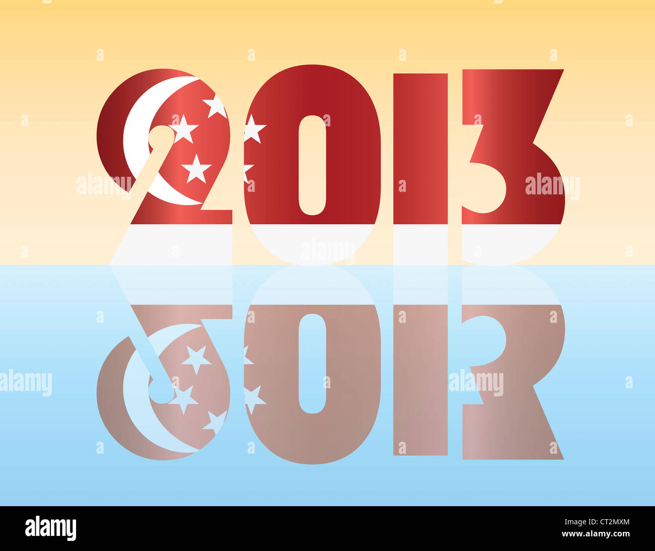 Happy New Year 2013 Silhouette with Singapore Flag Illustration Stock Photo