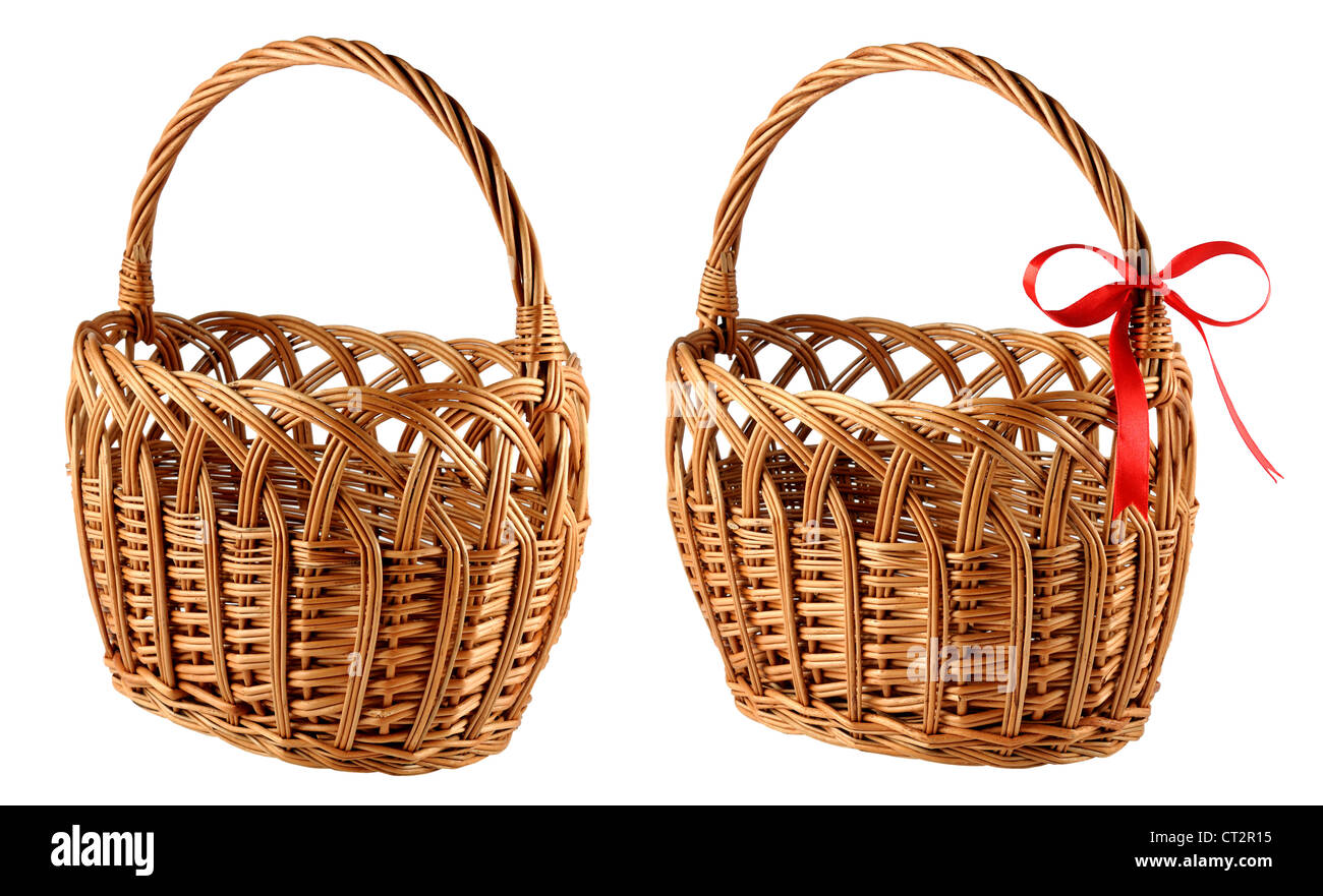 Wicker basket isolated on white background Stock Photo - Alamy