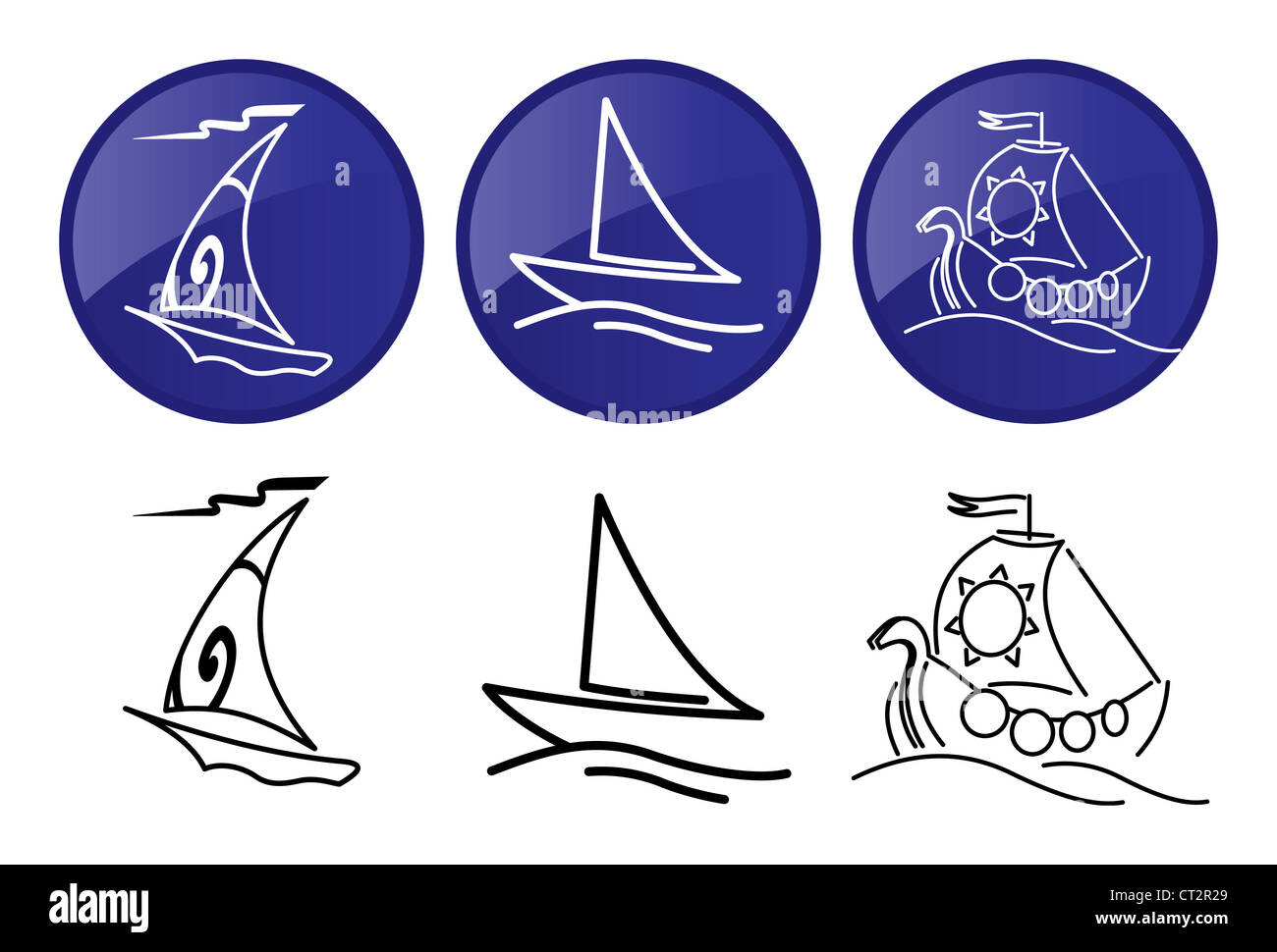 Sailing ships. Vector graphics icons set Stock Photo - Alamy