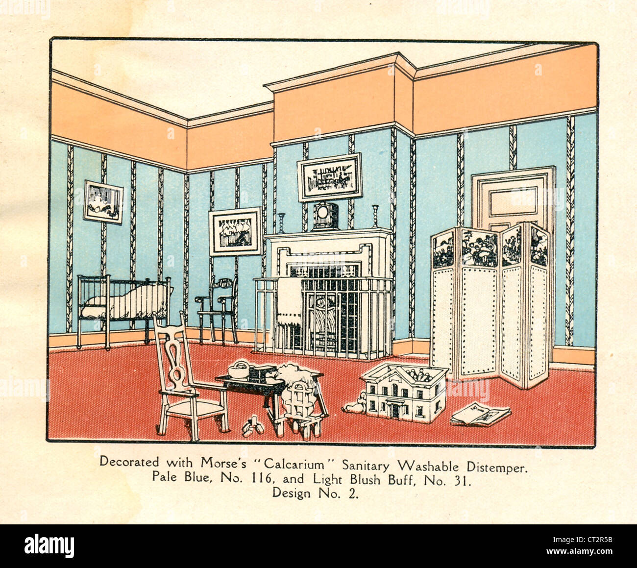 Advertisement for Morse's 'Calcarium' Sanitary Washable Distemper for a nursery 1906 Stock Photo