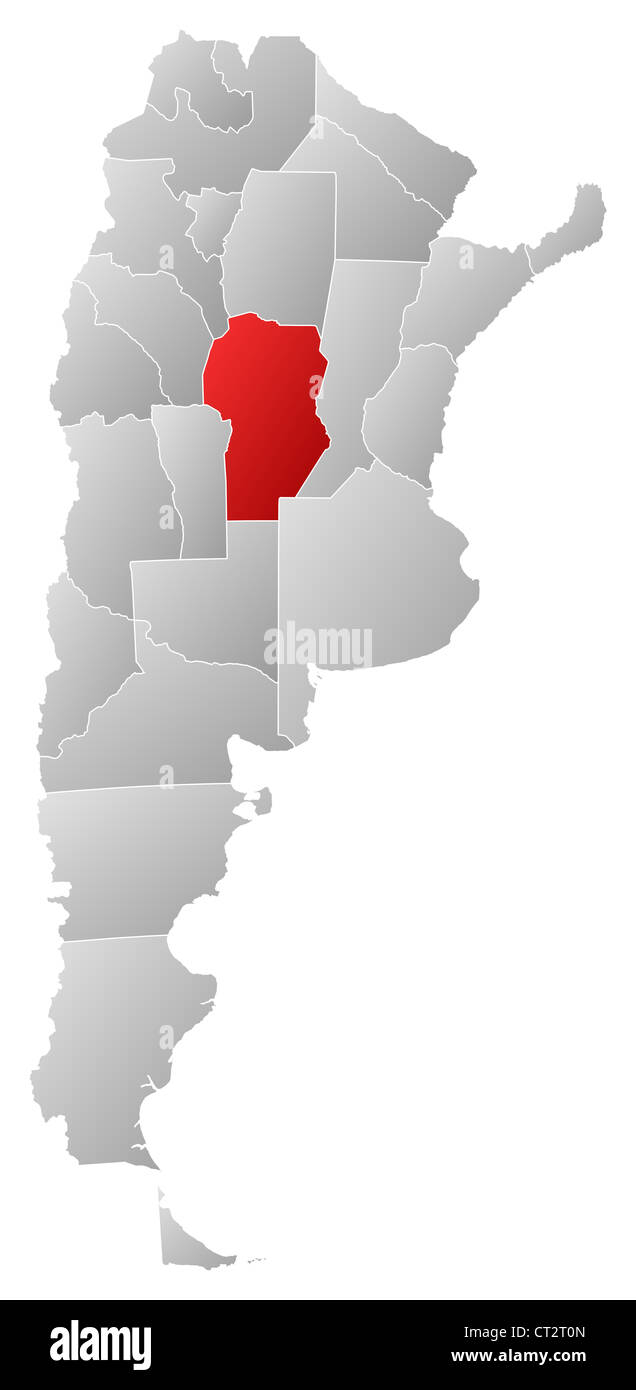 Political map of Argentina with the several provinces where Córdoba is highlighted. Stock Photo