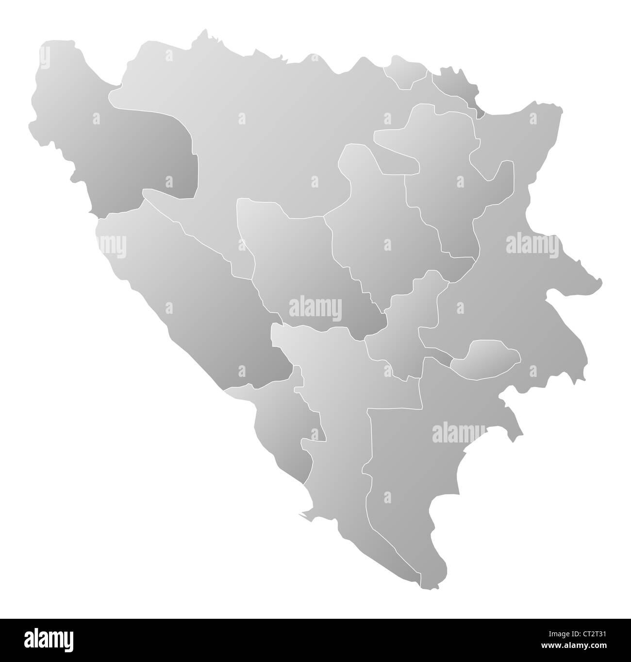 Political map of Bosnia and Herzegovina with the several cantons. Stock Photo