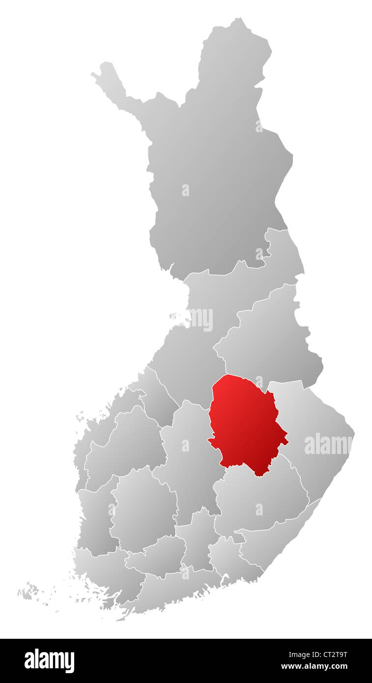 Political map of Finland with the several regions where Northern Savonia is highlighted. Stock Photo