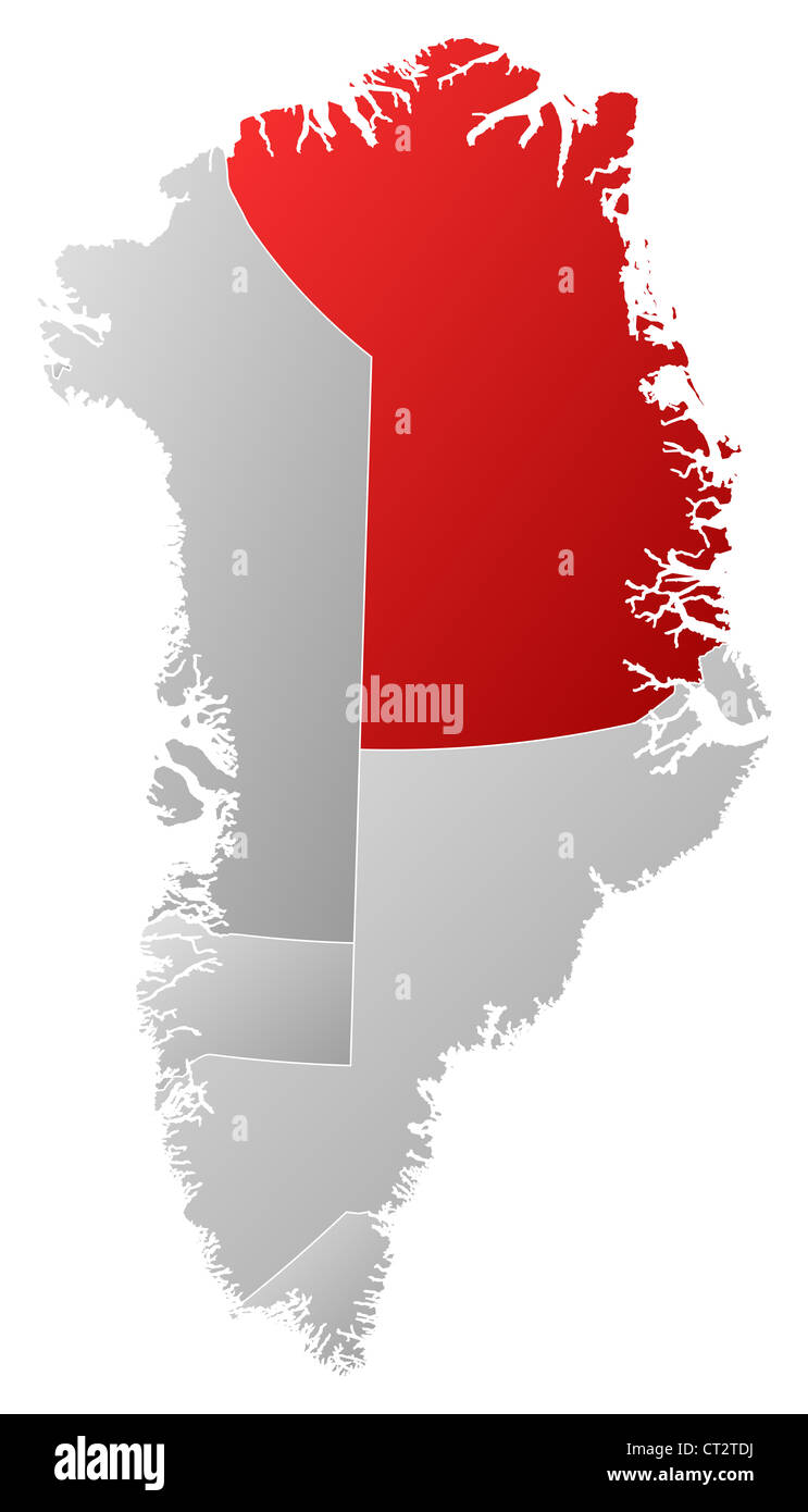 Political map of Austria with the several municipalities where Northeast Greenland National Park is highlighted. Stock Photo