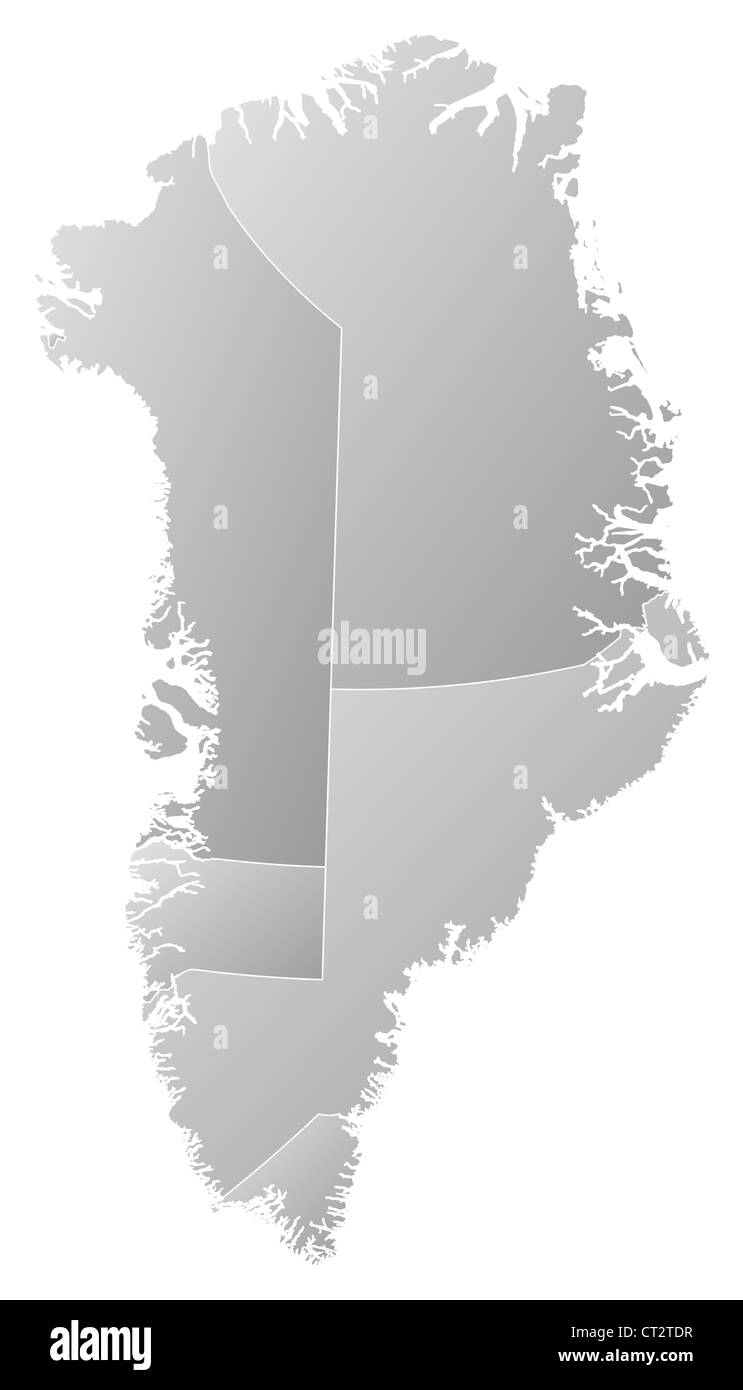 Political map of Greenland with the several municipalities. Stock Photo