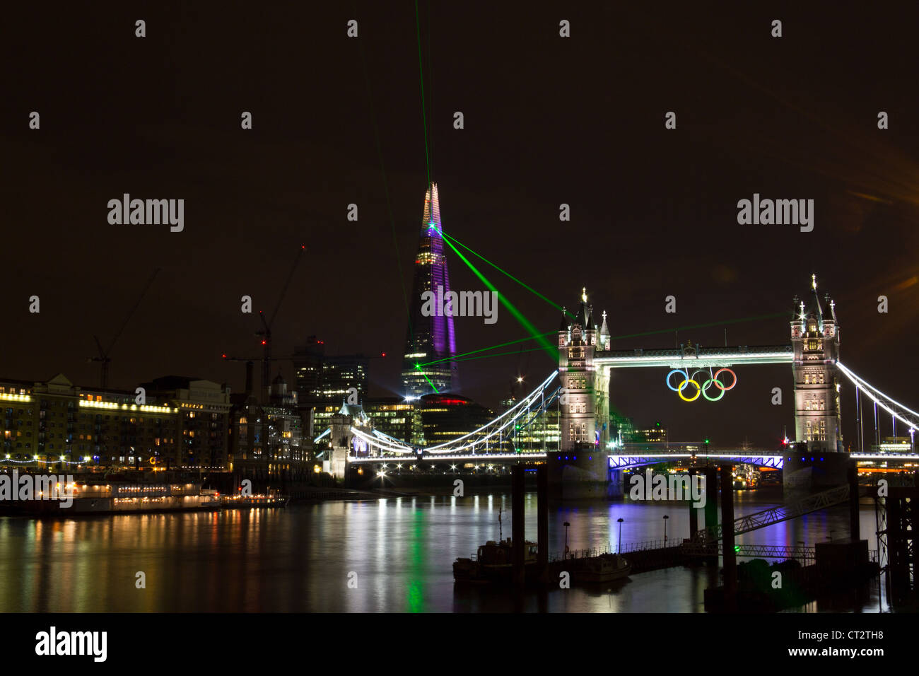 London Tower Bridge with Olympic rings prepared for 2012 Olympic games Stock Photo