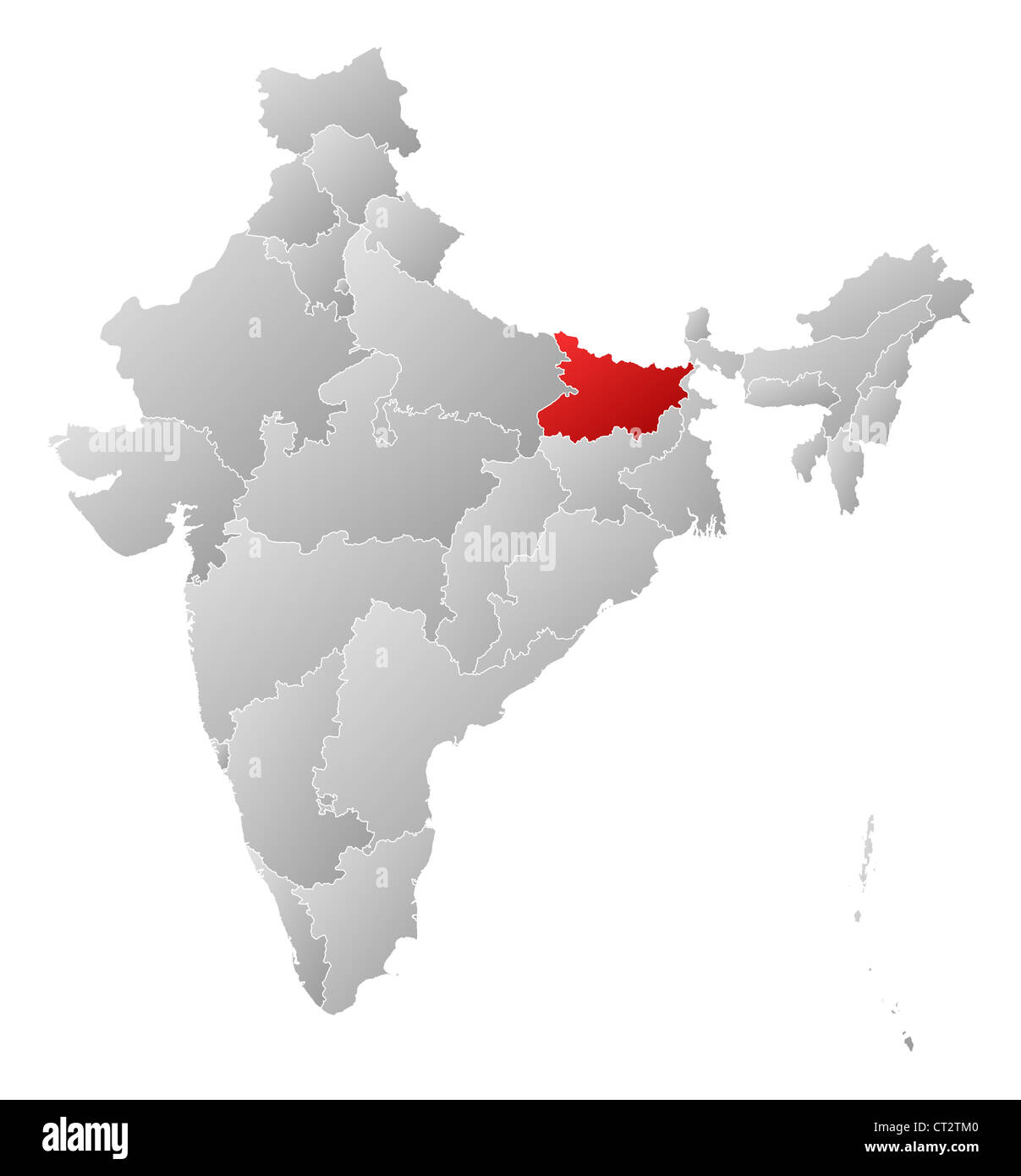 Bihar In India Outline Map Political Map Of India With The Several States Where Bihar Is Highlighted  Stock Photo - Alamy