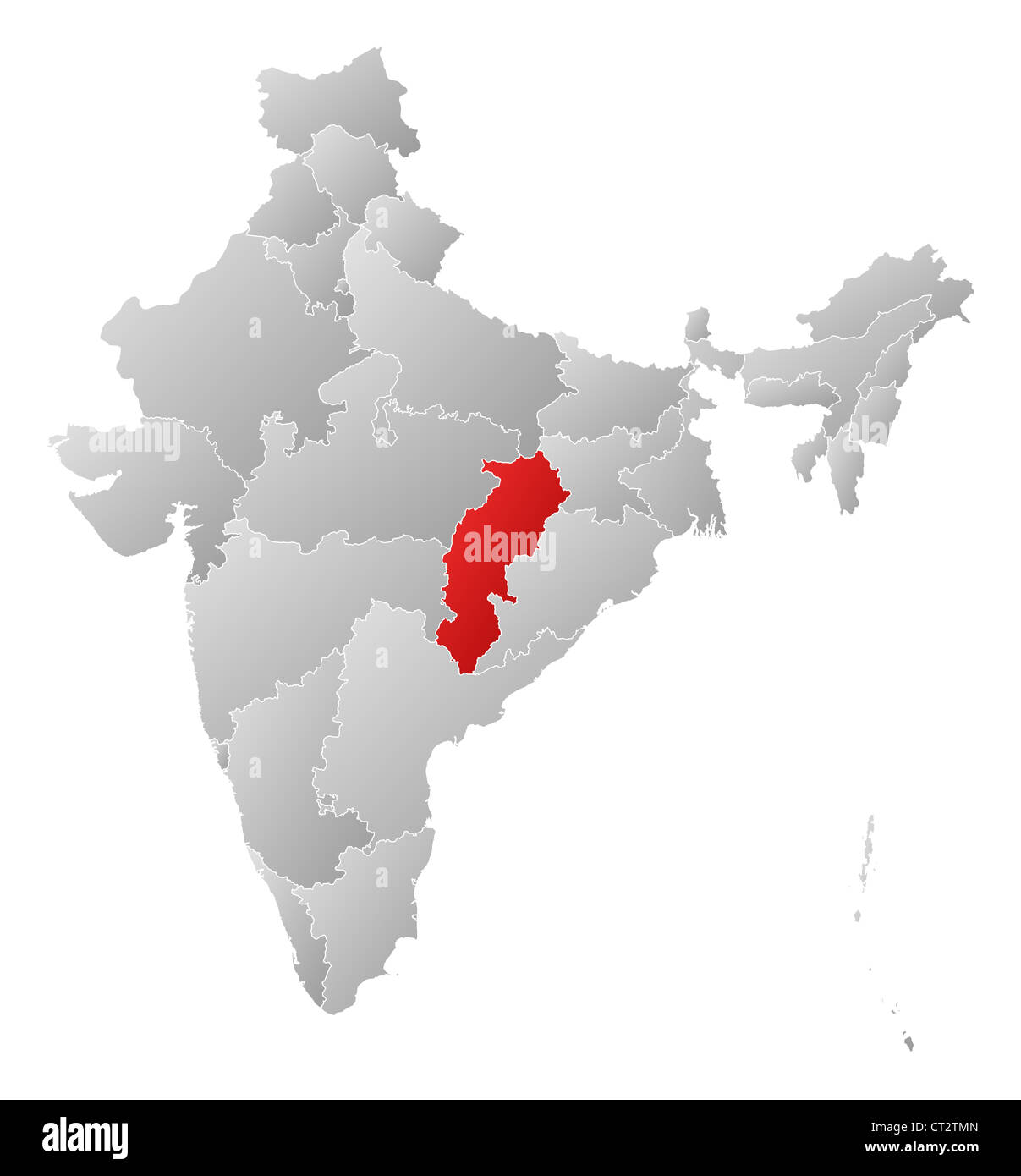 Chattisgarh In India Map Political Map Of India With The Several States Where Chhattisgarh Is  Highlighted Stock Photo - Alamy