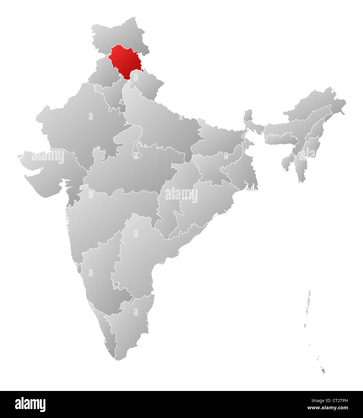 Political map of India with the several states where Himachal Pradesh is highlighted. Stock Photo