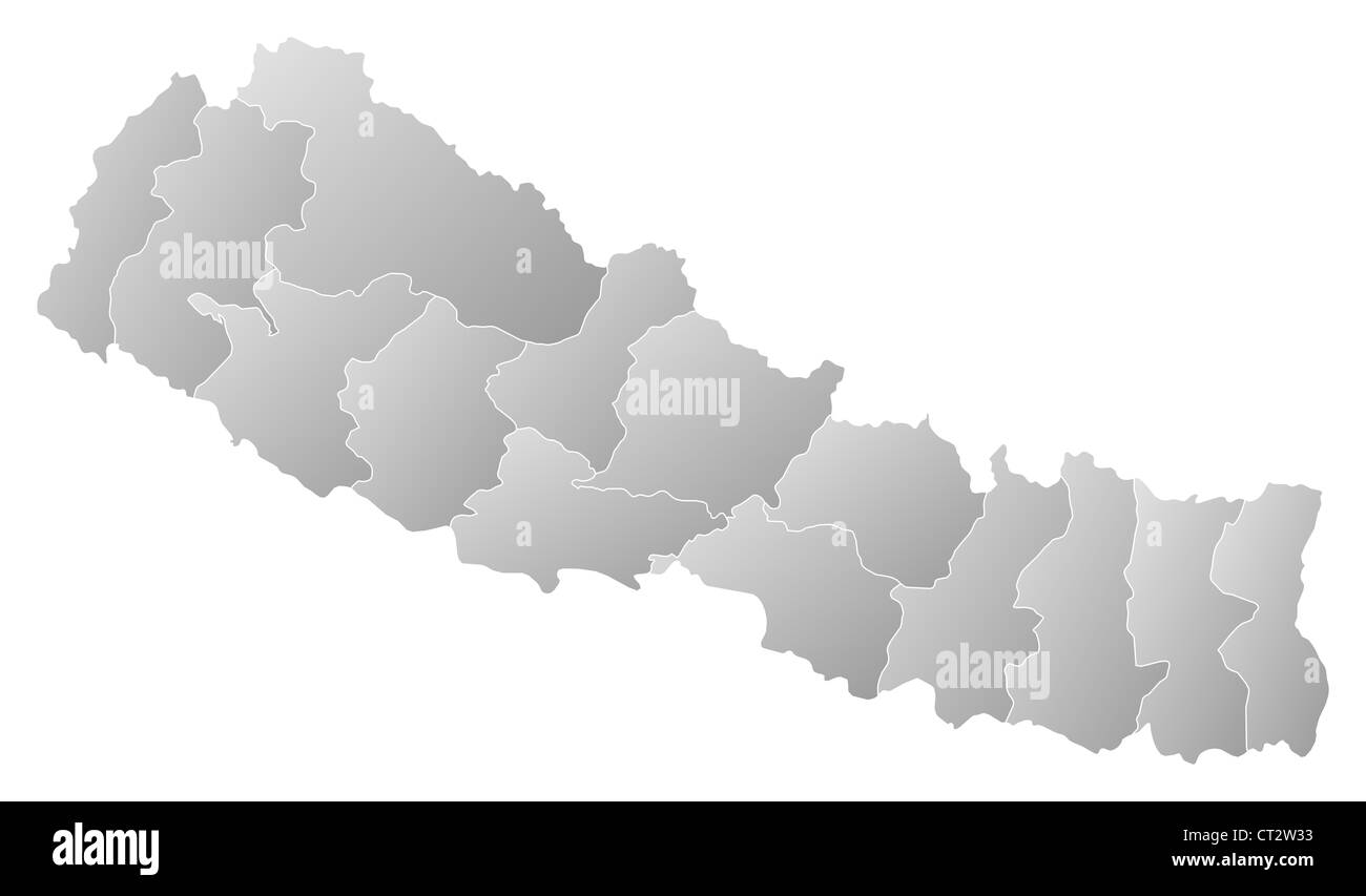 Political map of Nepal with the several zones. Stock Photo