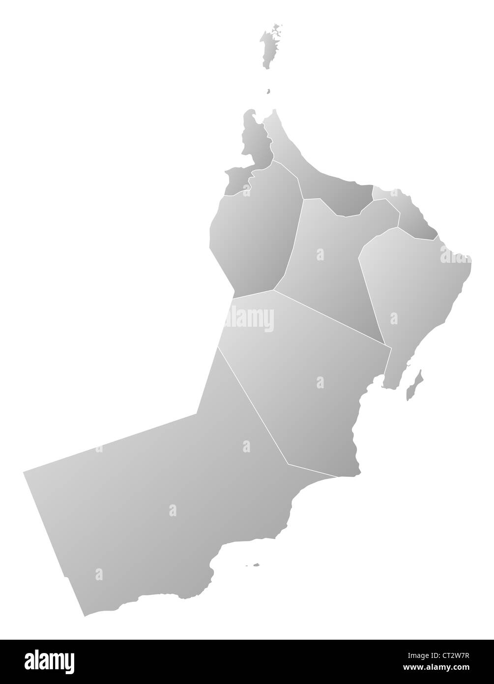 Political map of Oman with the several regions and governorats. Stock Photo