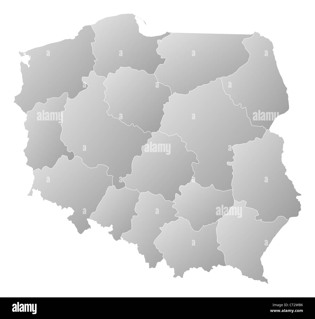 Political map of Poland with the several provinces (voivodschips). Stock Photo