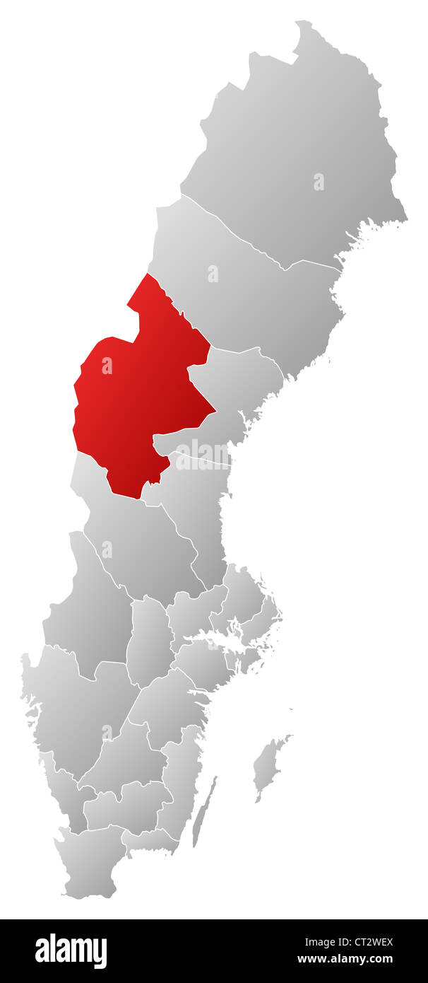 Political map of Sweden with the several provinces where Jämtland