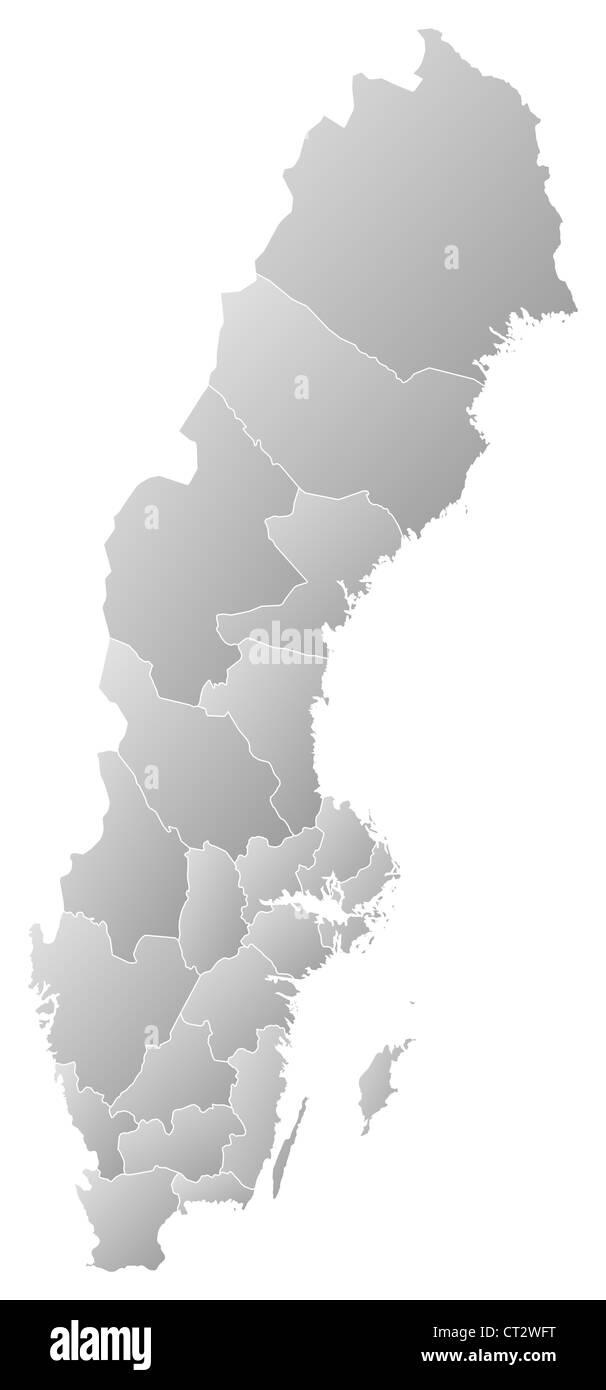 Political map of Sweden with the several provinces. Stock Photo