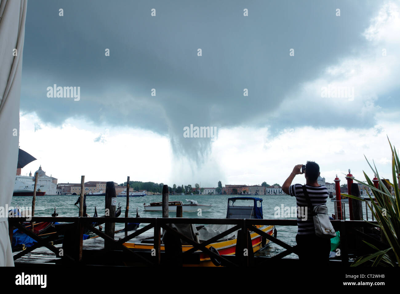 A Tornado 'Twister' forms across the Lagoon in Venice Stock Photo
