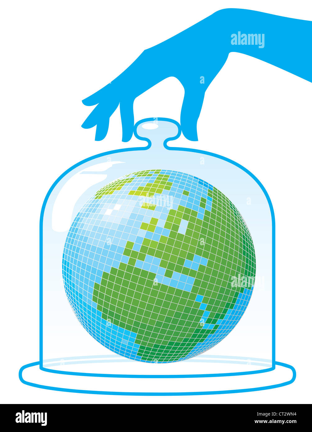 Ecology. Earth is under a protective cap. Vector illustration