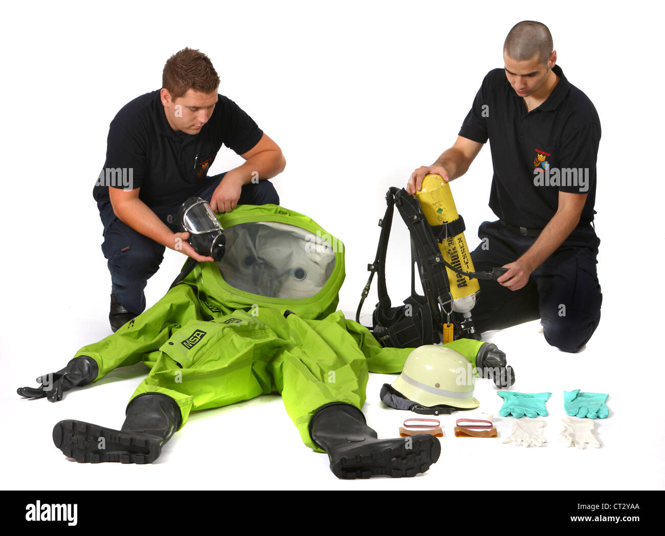 Fire man in a Chemical protective suit. Fire service, fire brigade. Stock Photo