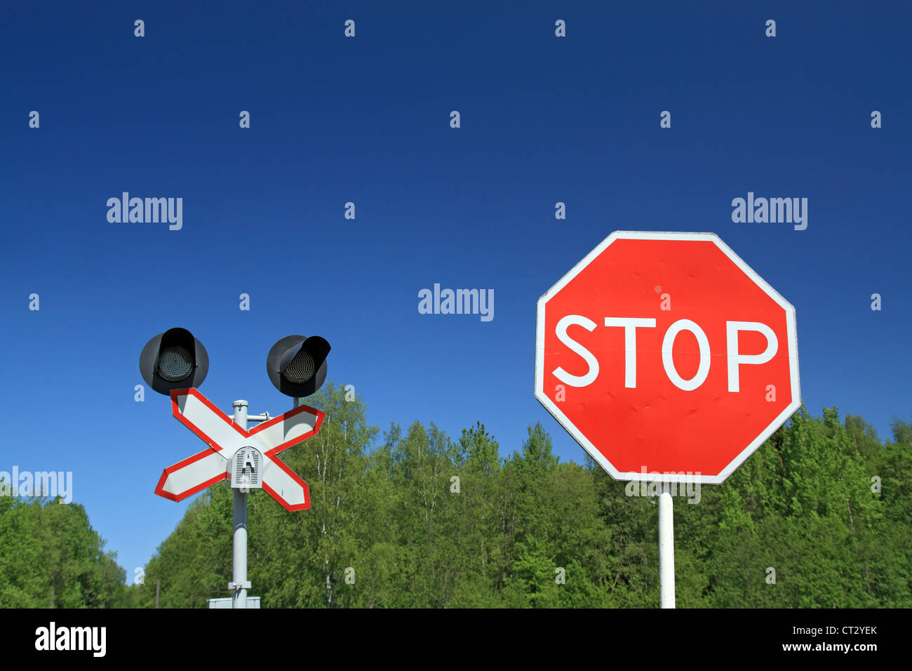 traffic sign on railway stations Stock Photo