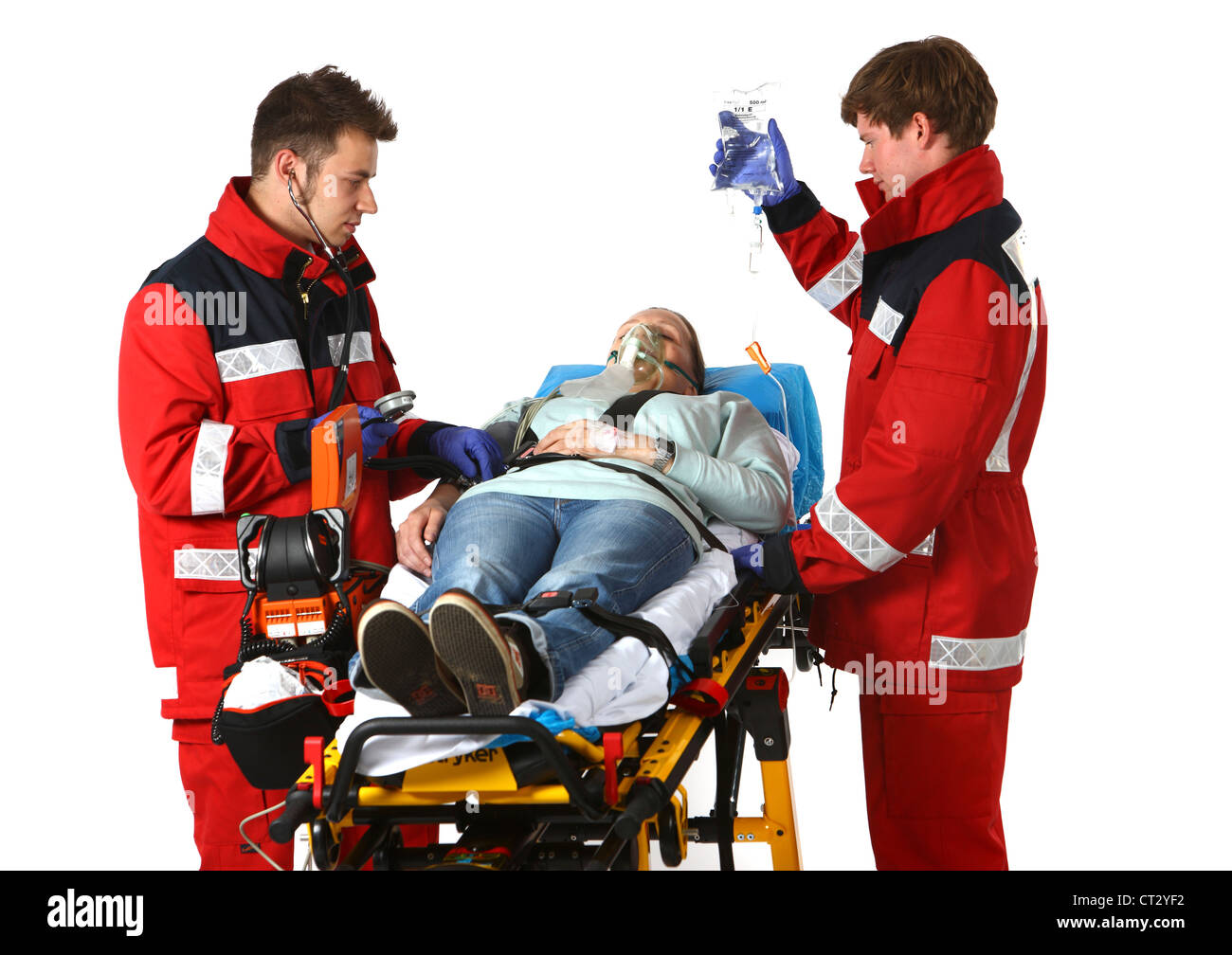 Fire service paramedics, with emergency equipment Stock Photo Alamy