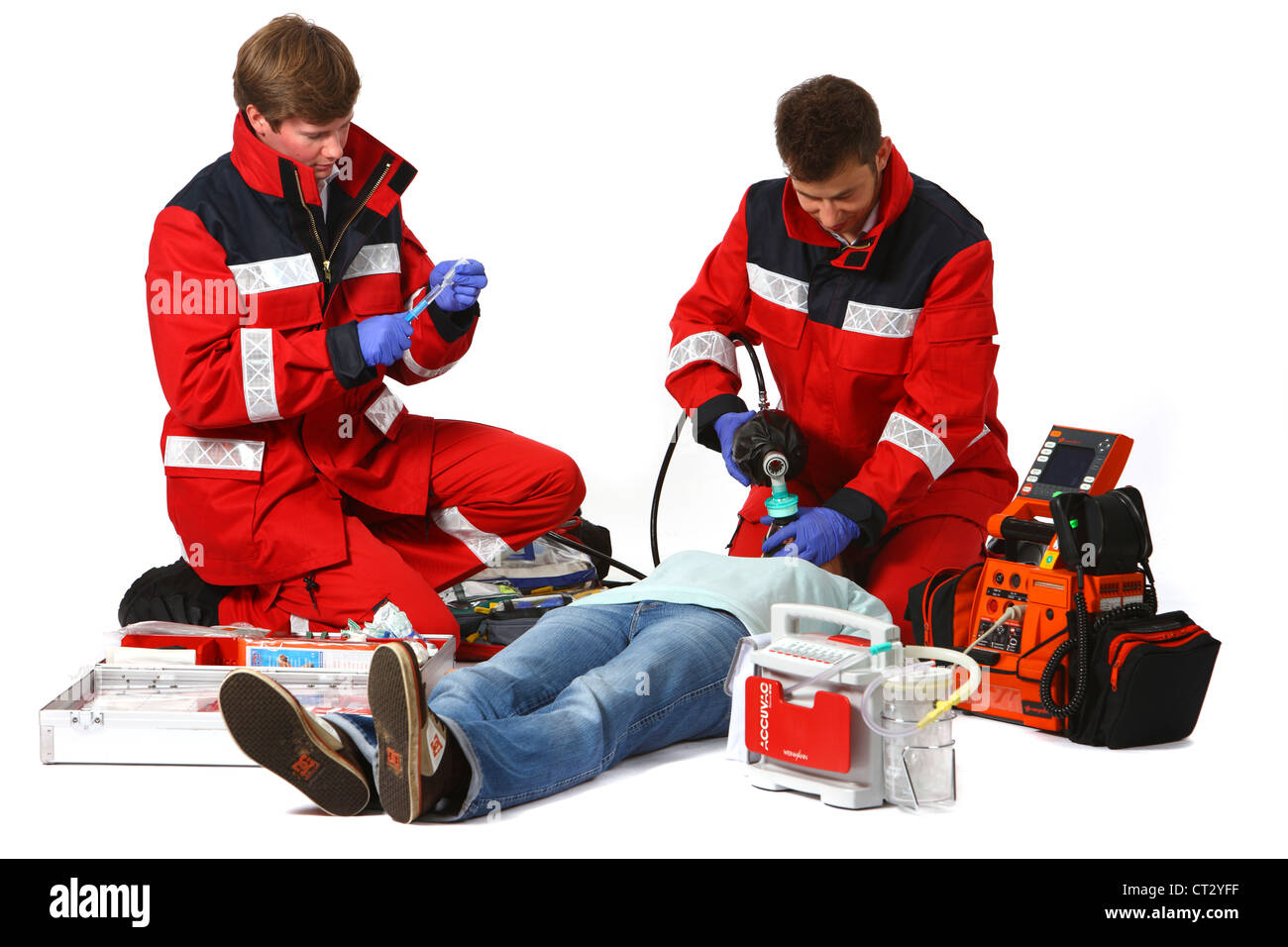 Fire service paramedics, with emergency equipment Stock Photo Alamy